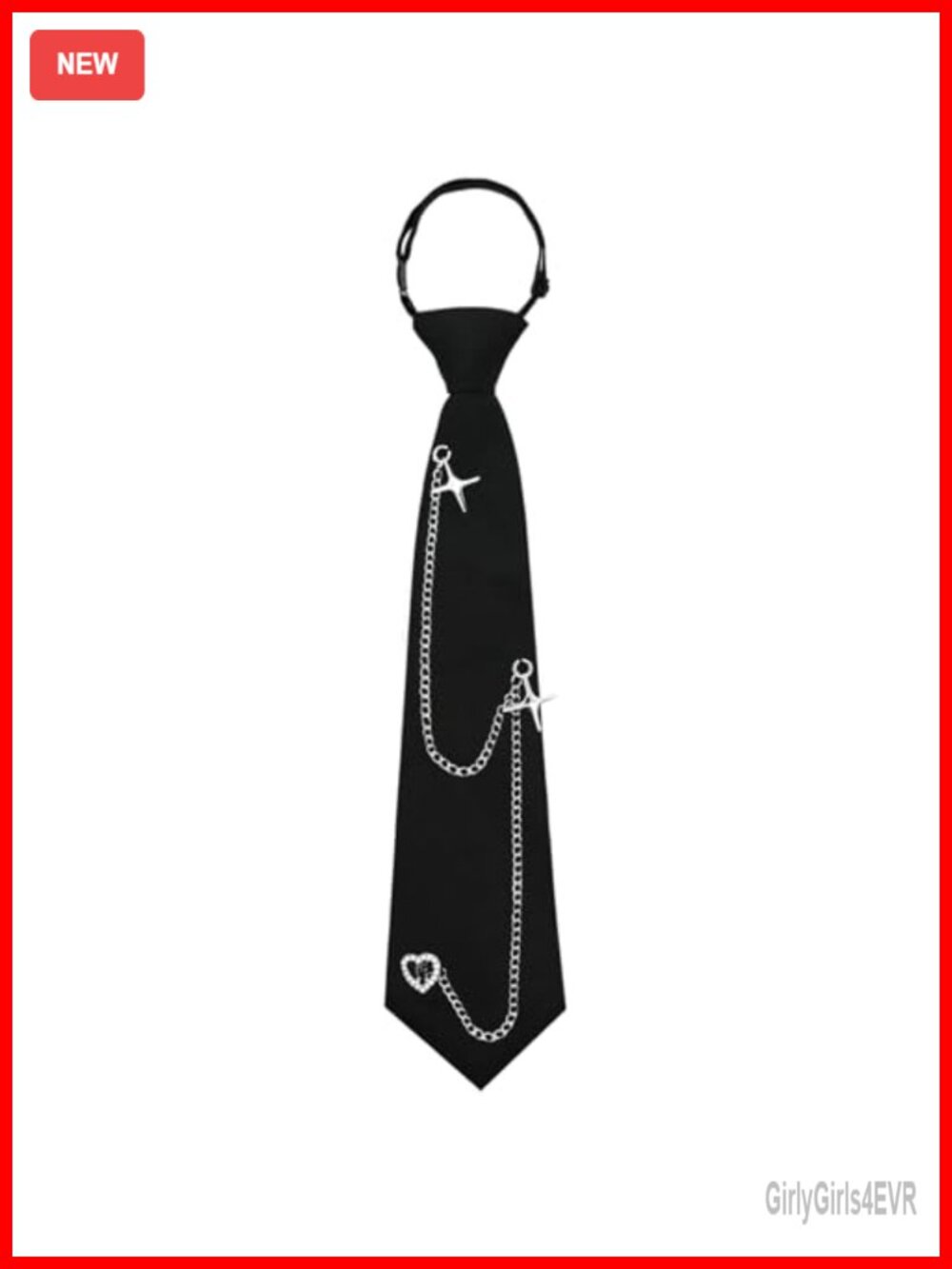 Pre-Tied Women's Necktie with Metal Chain Adjustable Clip-On